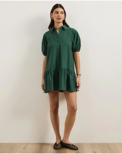 Atmos&Here - Lina Linen Blend Mini Dress With Puff Sleeve