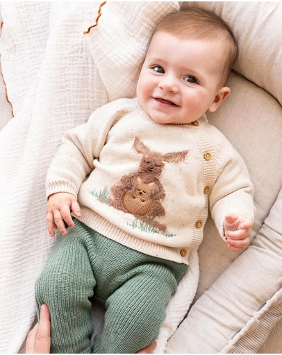 Bebe by Minihaha - Charlie Kangaroo Organic Knitted Cardigan - Babies