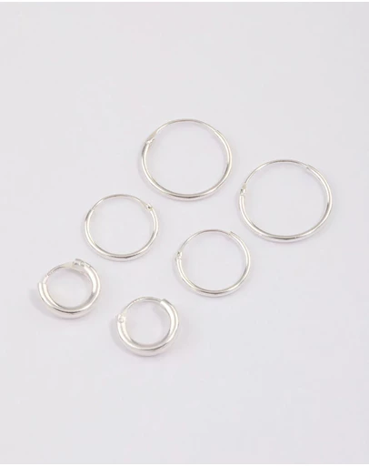 Lovisa - Sterling Silver Mixed Thick Hoop Earrings Pack