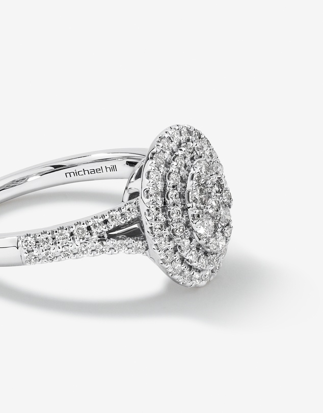 Michael Hill - 0.65 Carat TW Oval Cluster Halo Diamond Ring in 10kt White Gold