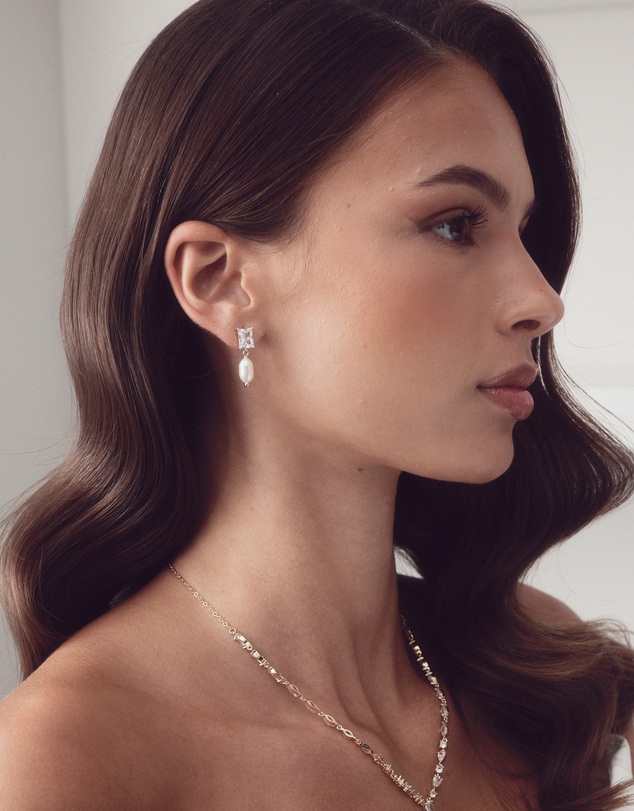 The White Collection - Helena - Freshwater Pearl Gold Bridal Earrings