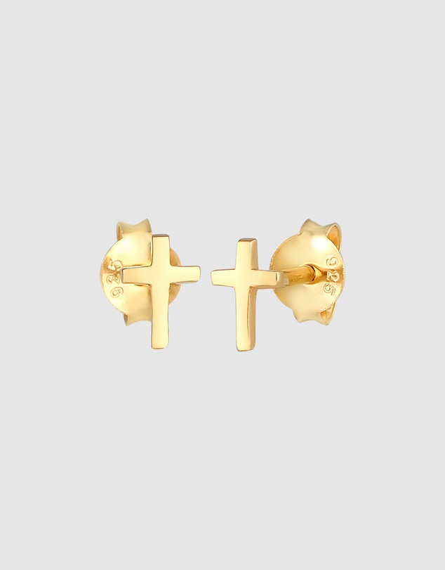 Elli Jewelry - Kids - Cross Kids Stud Earrings in Gold-Plated 925 Silver