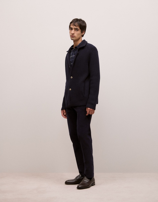Trenery - Merino Lapel Cardigan in Navy