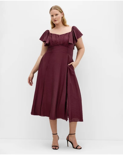 City Chic - Plus size Alisia Tie-Back Midi Dress - dark cherry