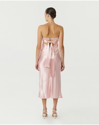 Third Form - Satin Tie Back Strapless Midi Dress