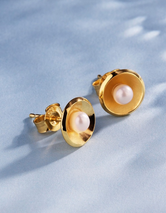 Najo - Capri Yellow Gold and Pearl Earrings