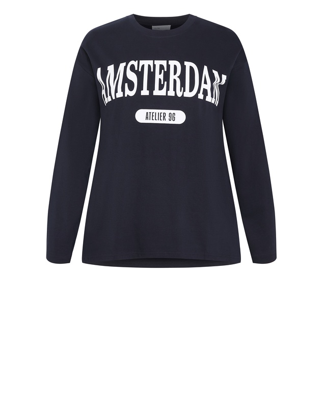 City Chic - Plus size Oversized Amsterdam Long Sleeve Cotton Tee - navy
