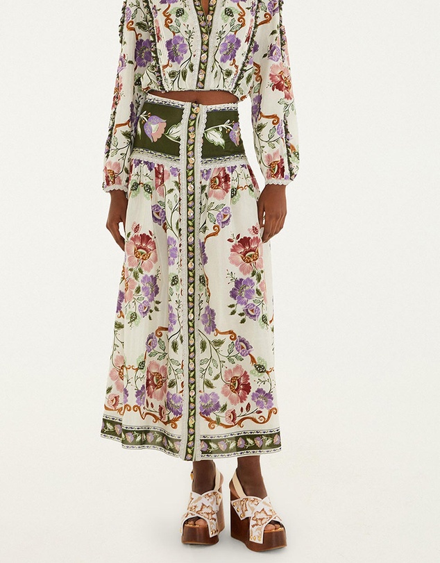 Farm Rio - Rococo Flowers Cream Midi Skirt