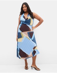 City Chic - Plus size Amaya Abstract Print Pleat Skirt - blue