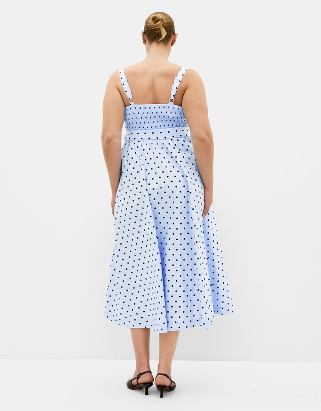 City Chic - Plus size Lily Spot Print Cotton Midi Dress - baby blue