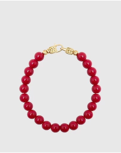 Nialaya Jewellery - Red Beaded Healing Bracelet with Gold Lock