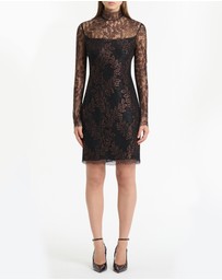 Carla Zampatti - Black Metallic Lace Long Sleeved Short Dress