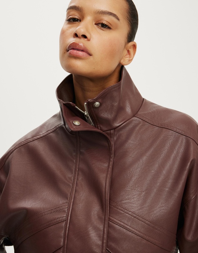 Cotton On - Theo Faux Leather Bomber Jacket