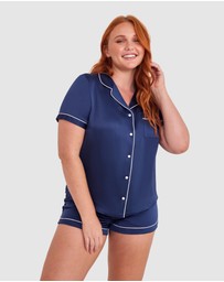 Bras N Things - Liquid Satin Short Sleeve Top - Navy
