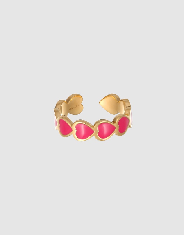 Elli Jewelry - Enamel Heart Open Ring in Gold-Plated 925 Silver