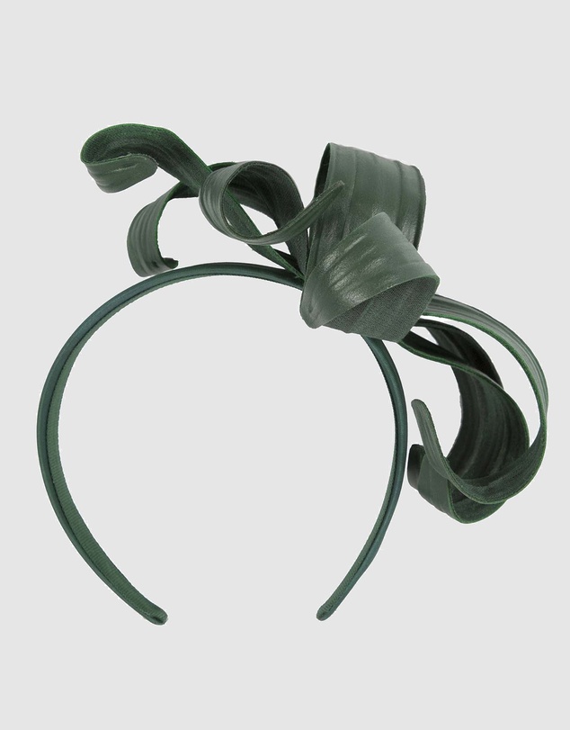 Max Alexander - Leather Leafs Green Headband Fascinator