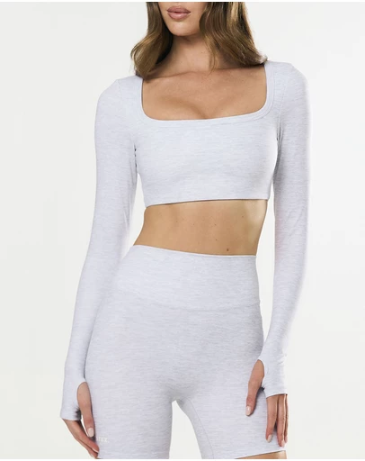 STAX. - Square Neck Cropped Long Sleeve Airlyte - Grey Marle
