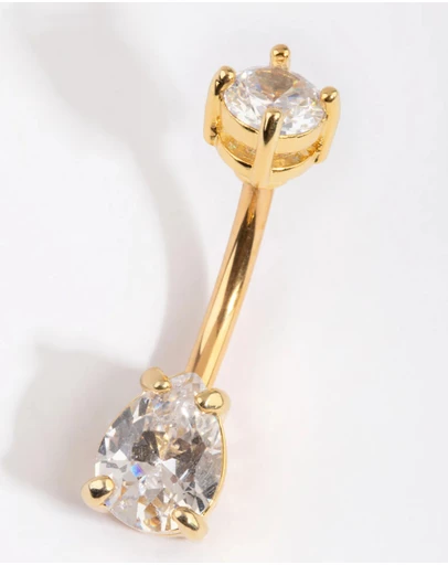 Lovisa - Gold Plated Titanium Pear Diamante Medium Belly Bar