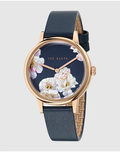 Ted Baker - Phylipa Rose Gold-Tone Printed Blue Leather Watch
