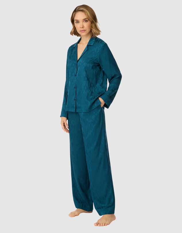 DKNY - Logo Satin Button-Up Long Sleeve Long Pyjama Set