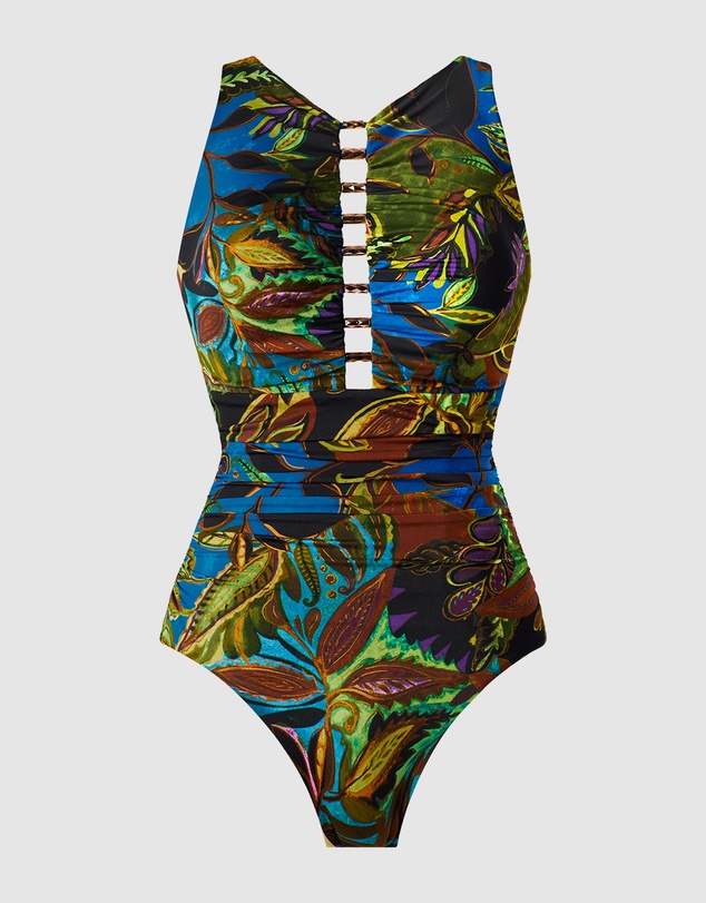 Miraclesuit Swimwear  - Amazonia Swizzle Underwire High Neck Swimsuit with Beads