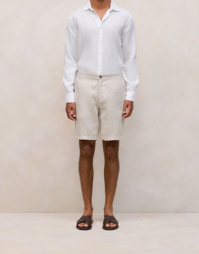 Trenery - Linen Glen Check Short in Stone