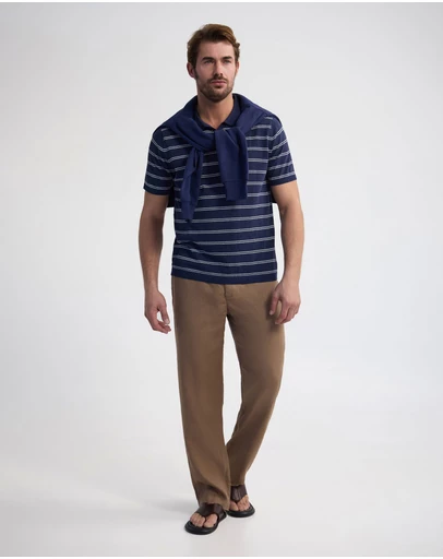 Oxford - Basey Linen Blend Striped Polo
