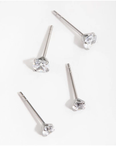 Lovisa - Surgical Steel Round Cubic Zirconia Pack Stud Earrings