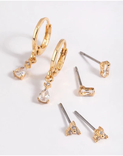 Lovisa - Gold Plated Brass Pear Cubic Zirconia Huggie Hoop Earrings