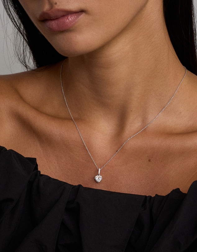 Michael Hill - Heart Shape Cubic Zirconia Halo Pendant Necklace in Sterling Silver