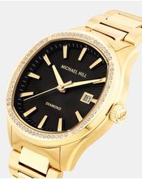 Michael Hill - Men's 0.60 Carat TW Diamond Quartz Yellow Gold Tone Stainless Steel Watch with Black Dial