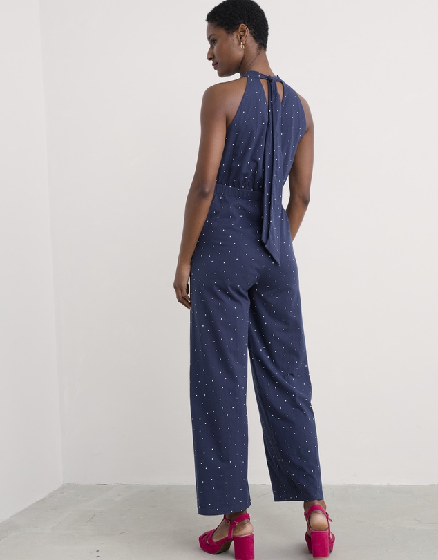Seasalt - Seasalt Cornwall Navy Belyars Jersey Tie Neck Jumpsuit