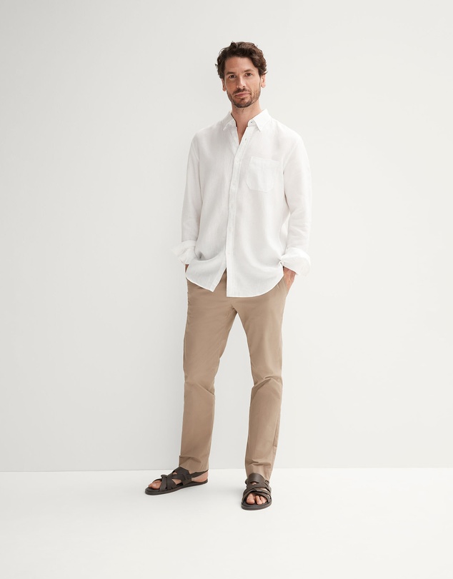 Trenery - Regular Fit Linen Piece Dyed Long Sleeve Shirt in White