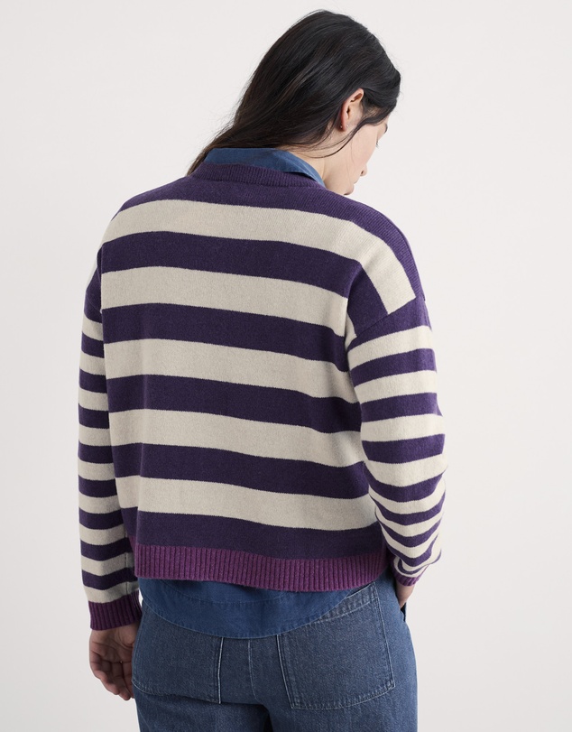 Seasalt - Seasalt Cornwall Purple Pinwell Striped Cardigan Made With Lambswool