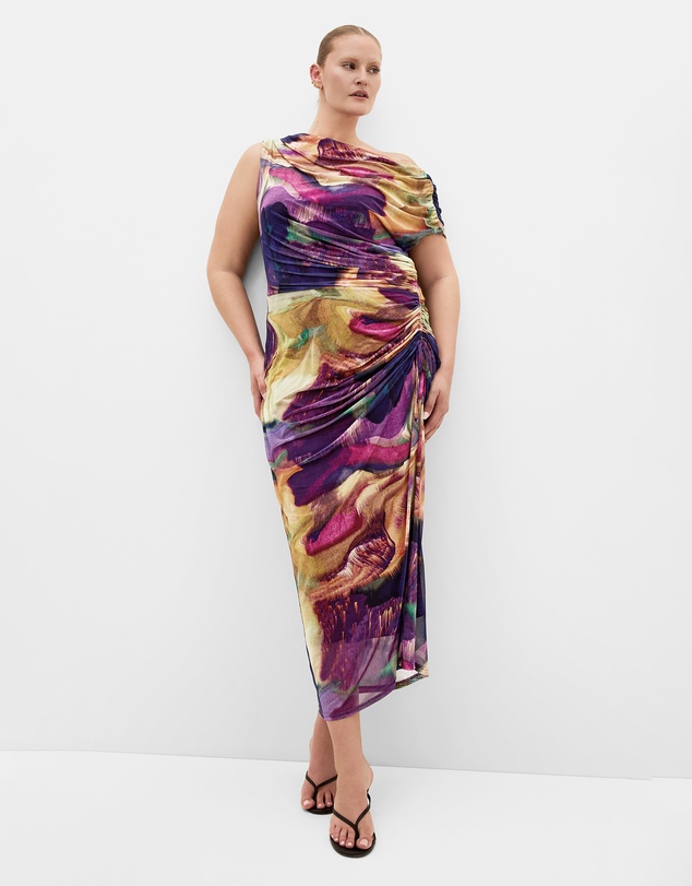 City Chic - Vivid Mesh Swirl Print Maxi Dress