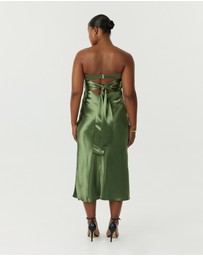 Third Form - Satin Tie Back Strapless Midi Dress
