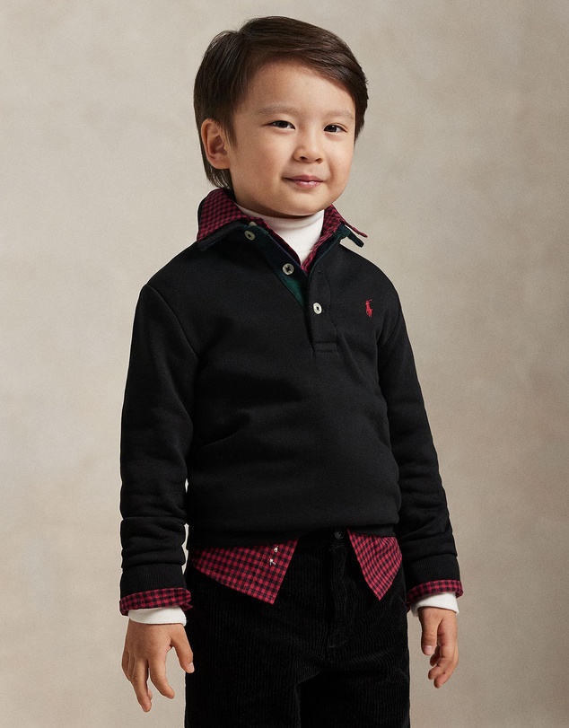 Polo Ralph Lauren - Plaid-Trim Fleece Polo-Collar Sweatshirt - ICONIC EXCLUSIVE - Babies-Kids