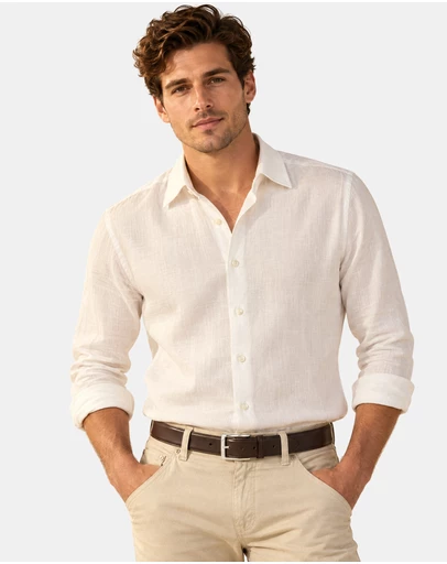 Henry Bucks - HENRY SARTORIAL Fashion Soft Linen Shirt WHITE