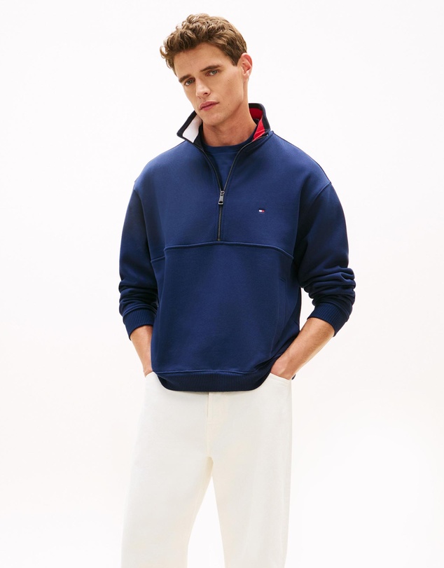Tommy Hilfiger - Colour-Blocked Collar Terry Half-Zip Jumper