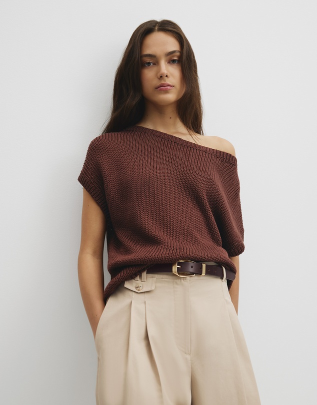 Country Road - Organically Grown Cotton Asymmetric Tape Knit T-shirt