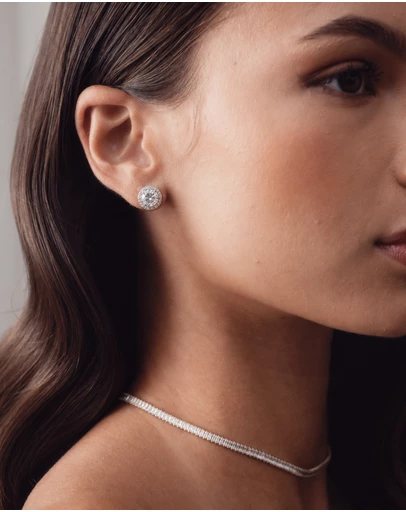 The White Collection - Natalie - Brilliant Round Halo Studs