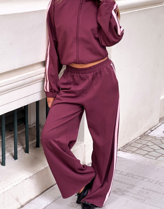 Beginning Boutique - Kosie Burgundy and Pink Stripe Track Pants