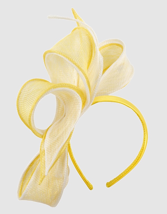 Max Alexander - Yellow and White Sinamay Bow Racing Fascinator