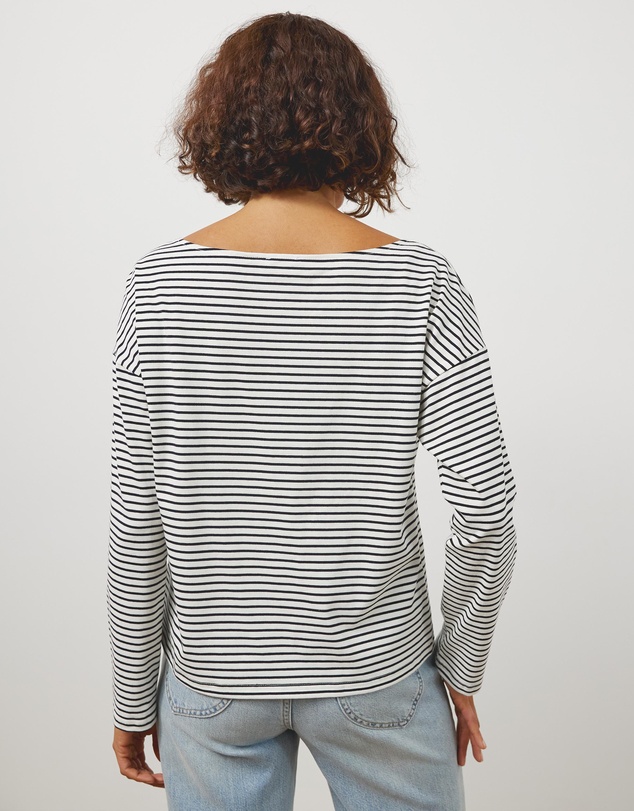 Atmos&Here - Long Sleeve Boat Neck Stripe Top