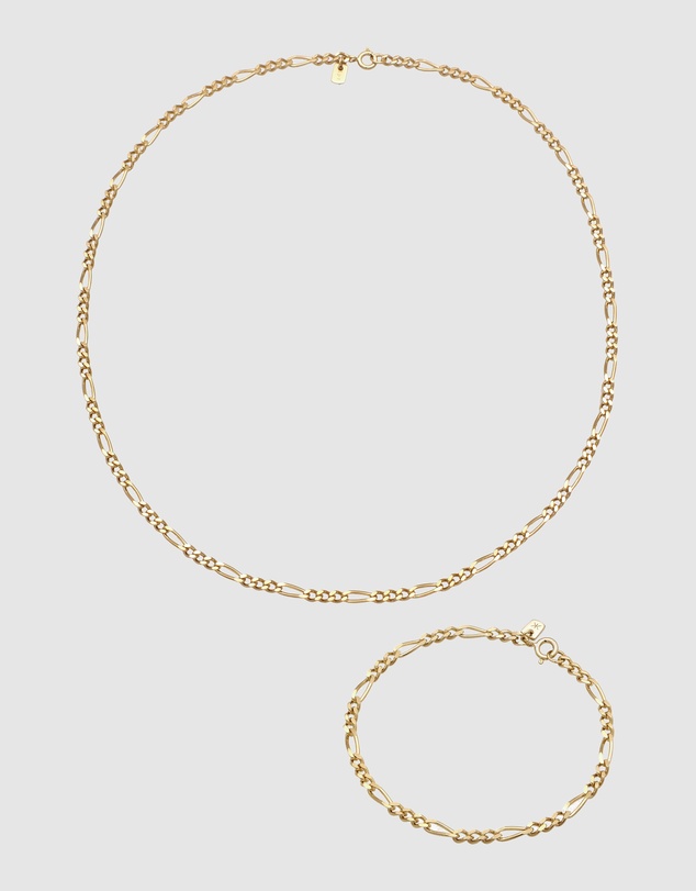 Kuzzoi - ICONIC EXCLUSIVE - Jewelry Set Men Figaro Chain in 925 Sterling Silver Gold Plated