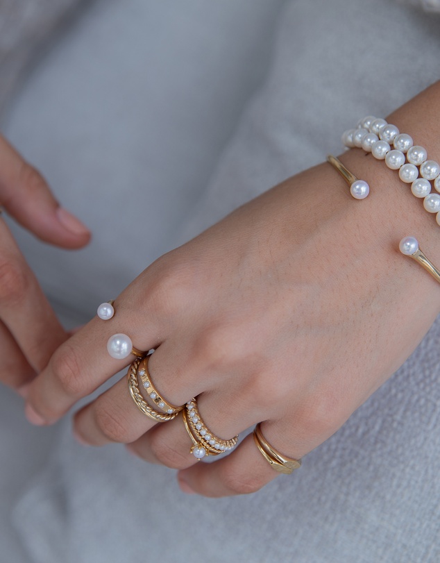 Elli Jewelry - Freshwater Pearl Band Ring in Gold-Plated 925 Silver