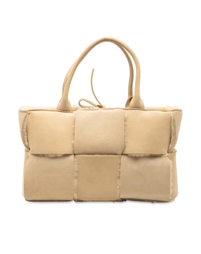 Pre-Loved by Azura Reborn - Pre-Loved Small Suede and Shearling Maxi Intrecciato Arco Tote