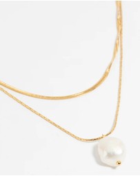 Lovisa - Waterproof Gold Plated Stainless Steel Snake Chain & Freshwater Pearl Layered Necklace