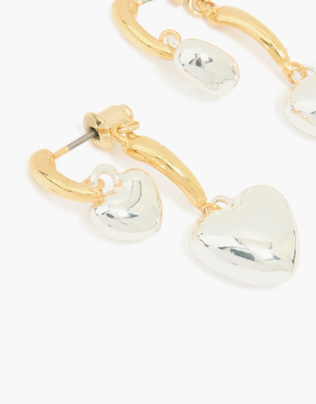 Lovisa - Mixed Metal Double Puffy Heart Stud Earrings