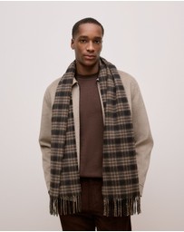 Trenery - Alba Wool Cashmere Check Scarf in Coffee Bean
